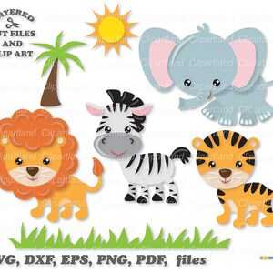 Archivos de corte SVG de animales de la selva, imágenes prediseñadas de crías de animales (descarga digital)