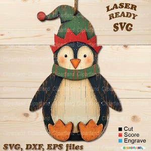 DIRECT downloaden. Kerstelfpinguïnornament voor lasersnijden. Glowforge, cnc laserbestand svg. P_7.