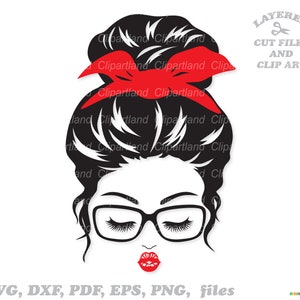 Téléchargement instantané. Svg de joli visage de femme. Svg chignon désordonné. Bandana svg. Wf_7. Usage personnel et commercial.