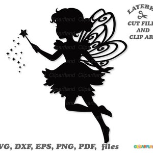 Téléchargement instantané. Fichier de coupe svg silhouette fée mignonne et clipart. Usage personnel et commercial. F_22.