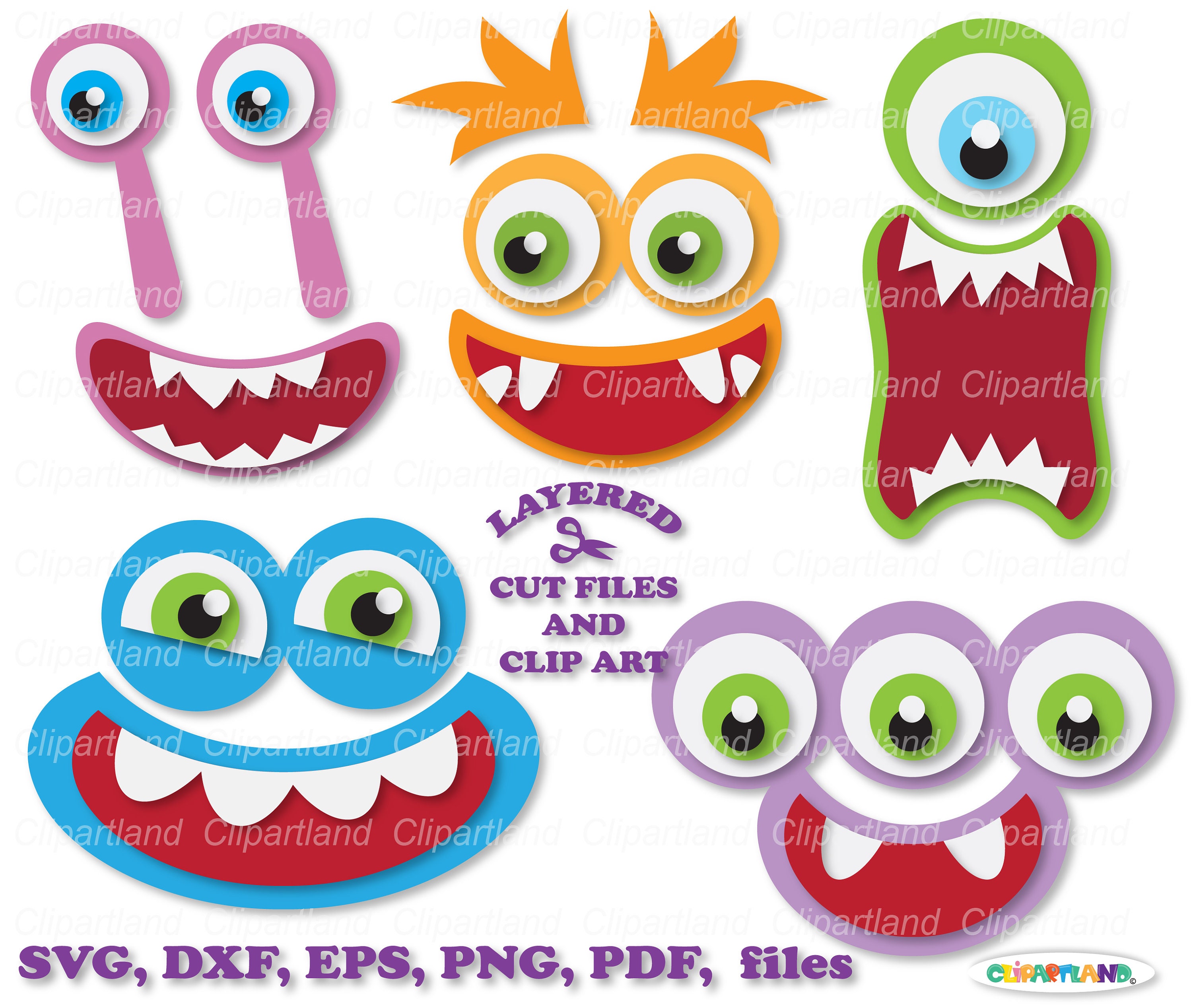 INSTANT Download. 6 Monster Smiling Face Svg Cut Files. Personal