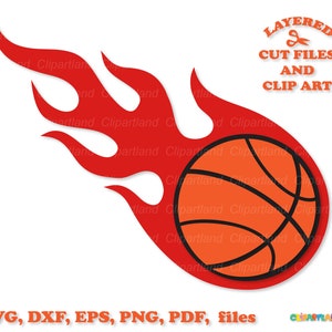 Descarga instantánea. Baloncesto. Archivos de corte svg de bola llameante y imágenes prediseñadas. Uso personal y comercial. B_3.