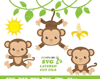 INSTANT Download. Personal and commercial use is included! Cute sitting girl monkey svg, dxf cut files and clip art. M_10.