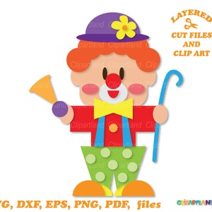 Descarga instantánea. Lindo archivo de corte svg payaso de circo retro y clip art. C_11.