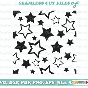 即時ダウンロード。個人および商用利用も可能！星のシームレスなパターンカットファイル SVG および DXF。Sp_1