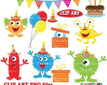Birthday Monster Clip Art, Cute Party PNG (Digital Download)