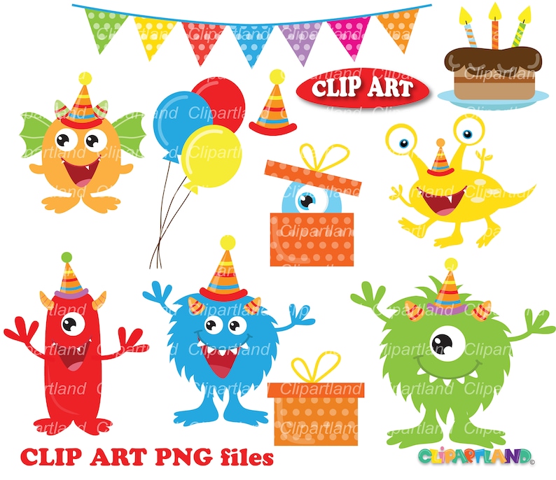 INSTANT Download. Cute birthday monsters clip art. Cmb_2. Personal and commercial use. image 1