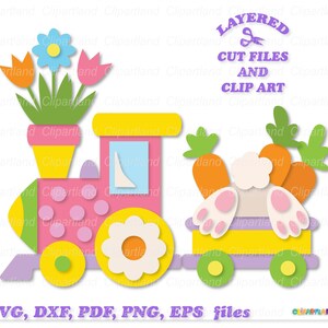 Descarga INSTANTÁNEA. Lindo archivo de corte y clip art de tren de Pascua. Uso personal y comercial. T_2.