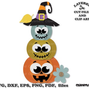 Niedliche Halloween Kürbisse SVG, DXF, Clipart (digitaler Download)
