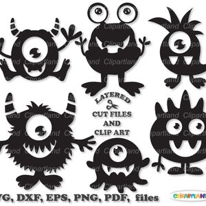 Directe download. Schattig monster silhouet SVG gesneden bestand en illustraties. Commerciële licentie is inbegrepen! M_51.