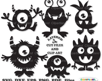 Cute Monster Silhouette Clipart SVG, PNG, PDF (Digital Download)