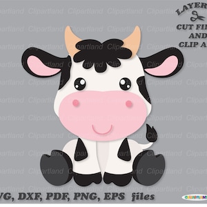 Download istantaneo. Cute mucca seduta file tagliati in formato SVG e clip art. Uso personale e commerciale. Mucca_12.