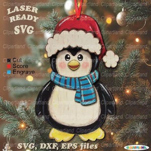 Descarga INMEDIATA. Adorno navideño de pingüino para corte por láser. Glowforge, archivo láser cnc svg. P_9.