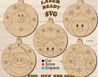 Christmas Ornament SVG Paint Kit, DIY Plywood Laser Cut File (Digital Download)