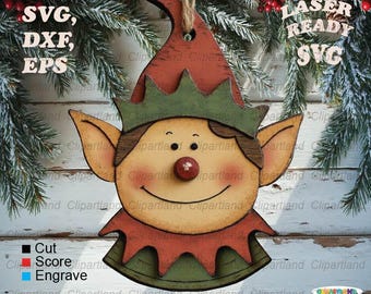 INSTANT Download. Christmas elf ornament for laser cutting. Glowforge, cnc laser file svg. E_9.