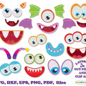 SOFORTIGER Download. Niedliche Monster Gesicht Teile svg Schnittdateien. Persönliche und kommerzielle Nutzung. M_40.