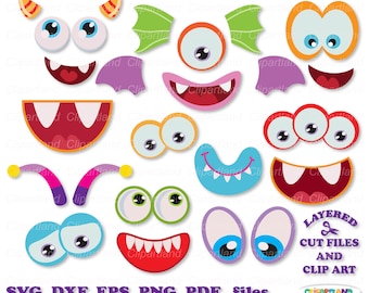 Archivos de corte SVG de caras de monstruos adorables, imágenes prediseñadas (descarga digital)