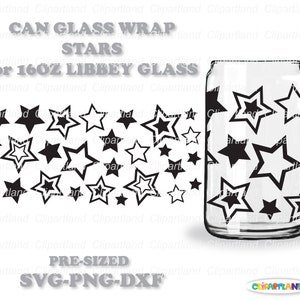DIRECT downloaden. Sterrenpatroon Libbey kan glas wrap ontwerp svg, png, dxf. Pre-sized voor Libbey 16oz glas. Sw_1.