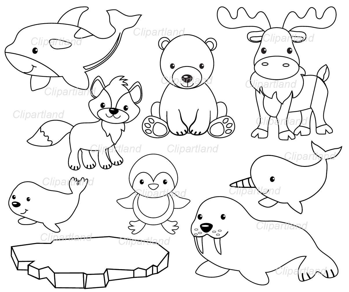 Cute Winter Animals Clipart Black And White