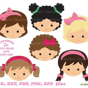 SOFORTIGER Download. Mädchen Frisuren Clipart. Mädchen Gesichter Clip Art. Plotterdatei geschnitten.  Persönliche und kommerzielle Nutzung. H_1.
