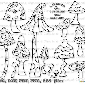 INSTANT Download. Doodle mushrooms cut files and clip art. Personal and commercial use. M_1.