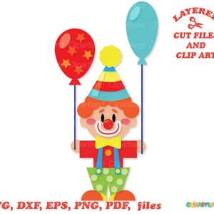 Descarga instantánea. Lindo archivo de corte svg payaso de circo retro y clip art. C_16.