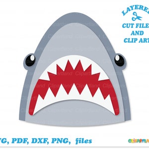 Download instantâneo. Cara de tubarão em arquivo de corte de água e clipart. Uso pessoal e comercial. S_8.