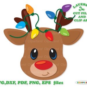 INSTANT Download. Cute Christmas reindeer face svg cut files and clip art. Personal and commercial use. Rf_11.