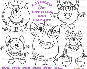 Cute Monster SVG Clipart Bundle (Digital Download)