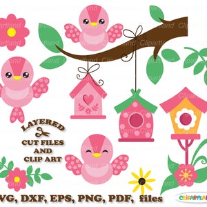 NATYCHMIASTOWE pobranie. Uroczy mały różowy ptak svg plik cięcia i clipart. Licencja komercyjna jest dołączona! B_1.