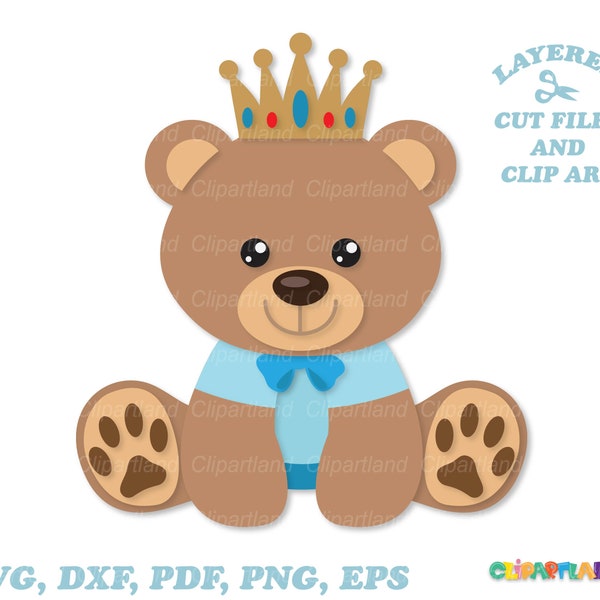 INSTANT Download. Cute sitting Teddy bear boy king svg, dxf cut files and clip art. B_25.