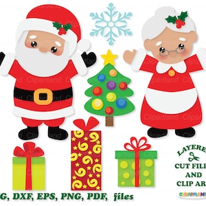 Téléchargement instantané. Mignon Noël M. et Mme Claus svg couper des fichiers et des images clipart. Usage personnel et commercial. Père Noël_famille_10.
