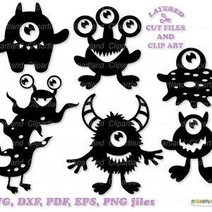 Directe download. Leuke en grappige kleine monster silhouet gesneden bestanden en illustraties. Commerciële licentie is inbegrepen! M_56.