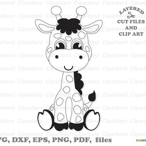 Descarga instantánea. Lindo bebé sentado jirafa contorno svg archivos cortados y imágenes prediseñadas. Uso personal y comercial. G_17.