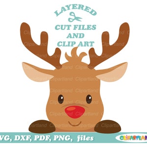Download istantaneo. L'uso personale e commerciale è incluso! Sbirciare file tagliati e clip art con renne di Natale. R_22.