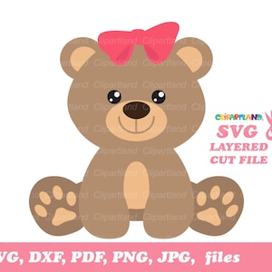 Download instantâneo. O uso pessoal e comercial está incluído! Linda garota ursinha sentada svg, arquivos de corte dxf e clip art. Bg_14.