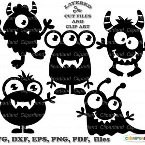 Téléchargement instantané. Fichier de coupe svg mignon petit monstre silhouette et clip art. La licence commerciale est incluse ! M_50.