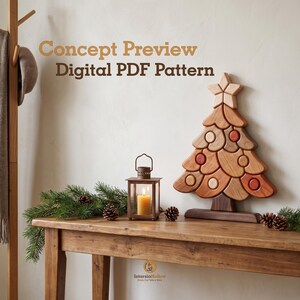 Intarsia-patroon voor een kerstboom, een leuk zaagproject voor beginners, digitale PDF-download.