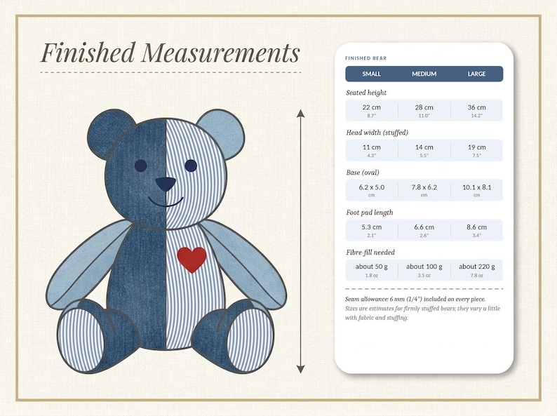 A4 Chart Pattern Memory Bear Sewing Pattern PDF, Memorial Bear, Keepsake Bear Pattern ...