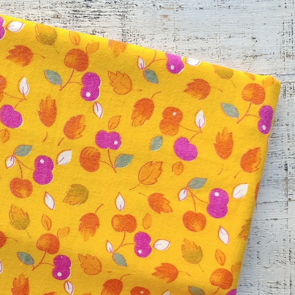 Vintage flannel cotton fabrics 2.2 yards in 1 listing yellow pink orange cherries boho chic