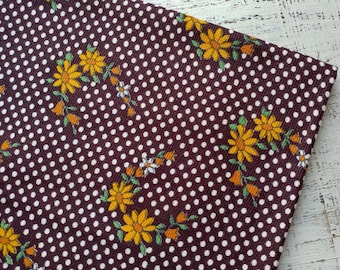 Vintage cotton fabric 3.5 yards in 1 listing brown white orange polka dot floral print