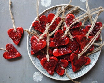 Set of 10 Red Lace Heart ornaments