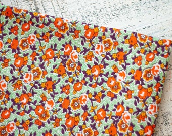 Vintage cotton fabric 3,3 yards in 1 listing green orange brown flowers boho