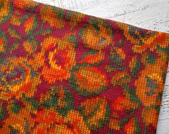 Vintage flannel cotton fabric red orange green floral boho gypsy 2.7 yards