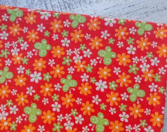 Vintage flannel cotton fabric 2.1 yards in 1 listing orange green white floral nursery decor