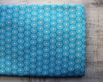 Vintage flanel stof 2 meter in 1 lijst aqua blauw wit gevlekte pola dot boog