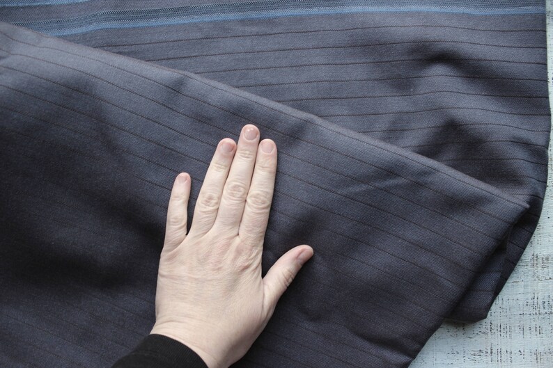 Wide vintage wool fabric 3.19 yards in 1 listing grey solid color woven pattern spripes