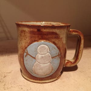 Snowman stoneware coffee mug