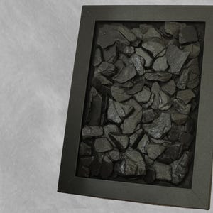Black Rock – Unique Modern 3D Natural Slate Stone Art (Handmade) in Black Frame (15.5 x 20.5 cm) | Wall & Tabletop Decor