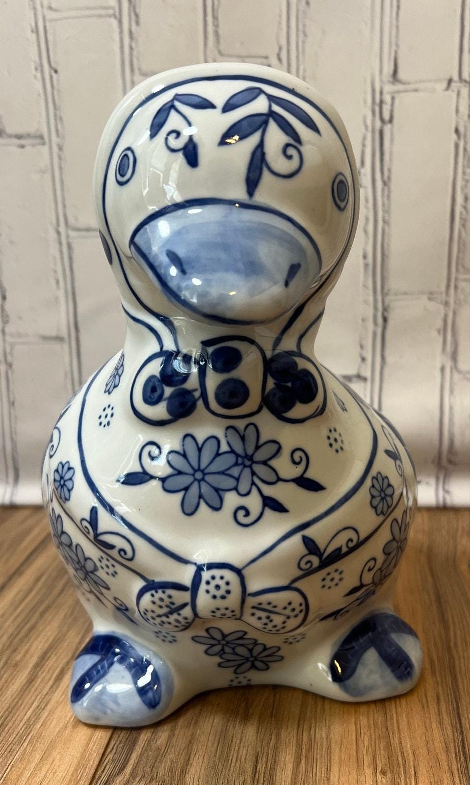 Vintage Ceramic Blue Duck Planter - Etsy
